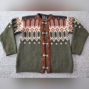 Nesjar Vintage Nordic Knit Cardigan  Green Cream Orange Xs